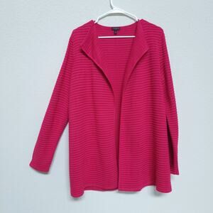 Talbots Ribbed Cardigan Sweater Womens M Medium Fuchsia Pink Open Front